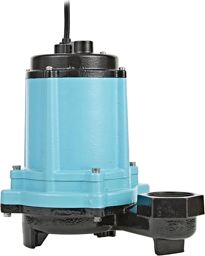 Little Giant 12E-CIM 115 Volt, 1/2 HP, 3000 GPH Cast Iron Manual Submersible Effluent Pump with 20-Ft. Cord, Blue, 512001