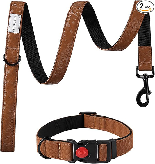 Soft Leather 4ft Dog Collar and Leash Set,Stylish 4ft PU Leather Dog Training Leash, Adjustable Durable Pet Collars with Quick Release Buckle for Large Dogs,Medium Dogs,Terracotta (terracotta, 4 feet)