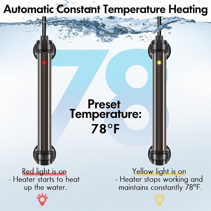 Orlushy Submersible Aquarium Heater, Fish Tank Heater with Free Thermometer for Freshwater and Saltwater Tank