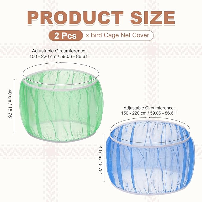 Bird Cage Seed Catcher, Bird Cage Net Cover Seeds Guard, Universal Birdcage Accessories, Blue/Green, Circumference 59.1"-86.6", Height 15.7" for Parrot Cockatiel Enclosures
