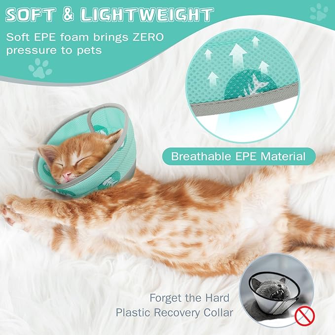 Cat Cone Collar Soft Elizabethan Collar for Surgery Recovery - Adjustable for Small and Large Cats Kittens to Stop Licking