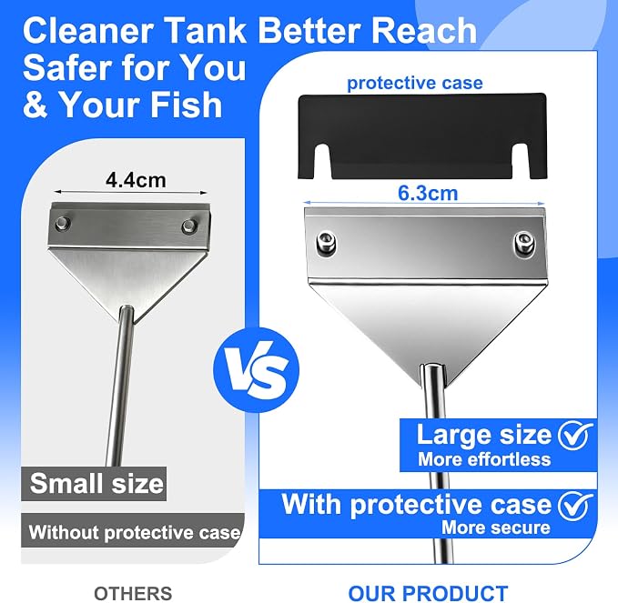25 in Algae Scraper for Glass Aquariums - with Sheath, 10 Blades | Wide Blade, Durable Stainless Steel, Powerfully Remove Stubborn Algae, Included Blade Sheath, 10 Replaceable Blades