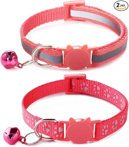 Red Breakaway Cat Collar with Bells, [2 Pack] Reflective Kitten Collar with Bells, Break Away Cat Collar for Girl Cats Boy Kitty