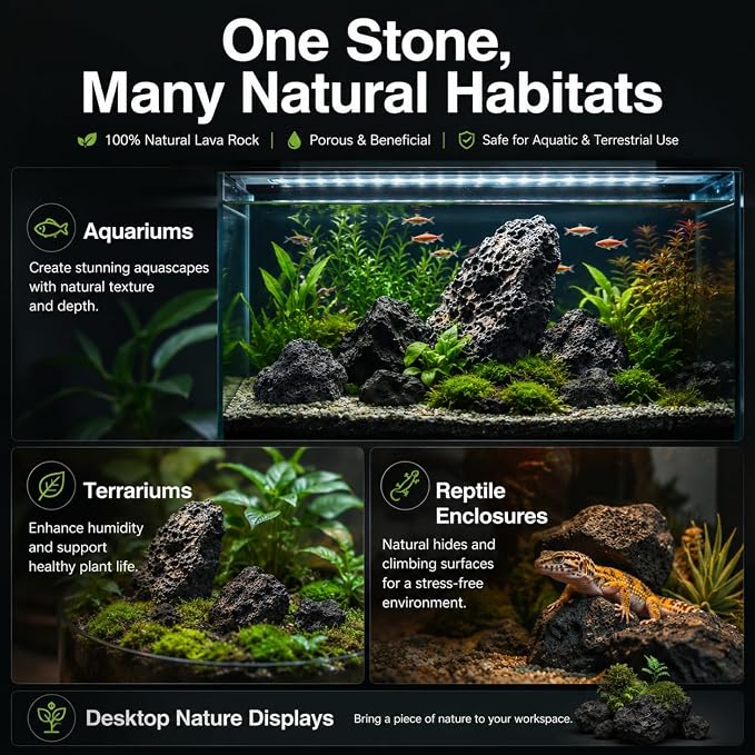 2–3.1 Inches Natural Black Lava Rocks, 4PCS Small Aquarium Rocks for Aquascaping, Fish Tank Decor, Nano Tanks, Terrariums & Reptile Enclosures (Small 2–3.1 in)