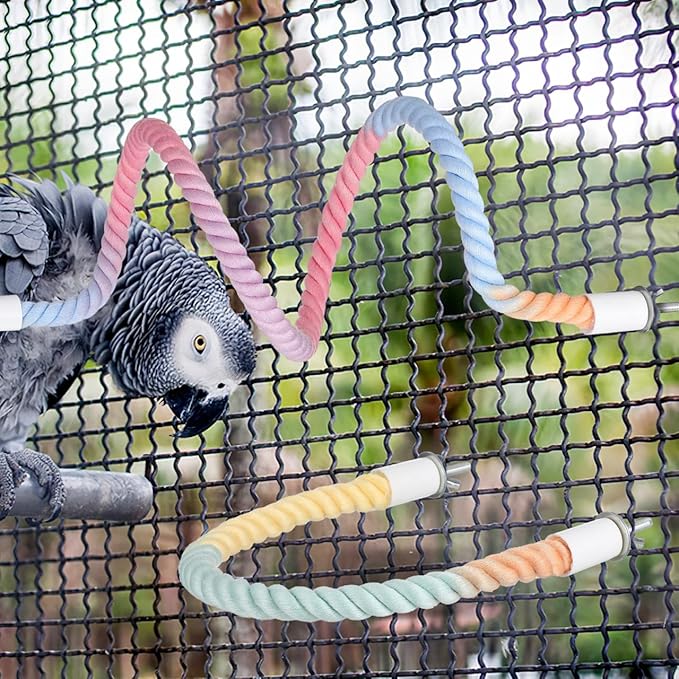 3 Pack Bird Rope Perch for Parakeets Cockatiels, Colorful Cotton Parrot Bungee Swing Toy, 31" & 13" Multi-Shape Bendable Cage Climbing Stand Accessories for Small Medium Birds, Gradient