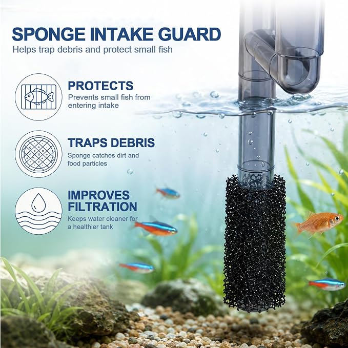 Hang on Back Aquarium Filter，Aquarium Filter，Quiet for 3-15 Gal. | Adjustable Flow, With surface skimmer and sponge guard.Freshwater & saltwater compatible, 6W, 140 GPH.