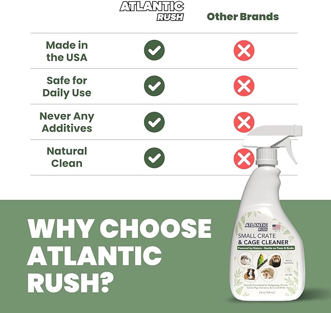 Atlantic Rush Small Animal Cage Cleaner Spray- 24oz Bottle Cage and Crate Cleaner for Guinea Pig, Hamster, Rabbit, Ferret, & Birds- Cage Cleaning Supplies Odor Eliminator (2)
