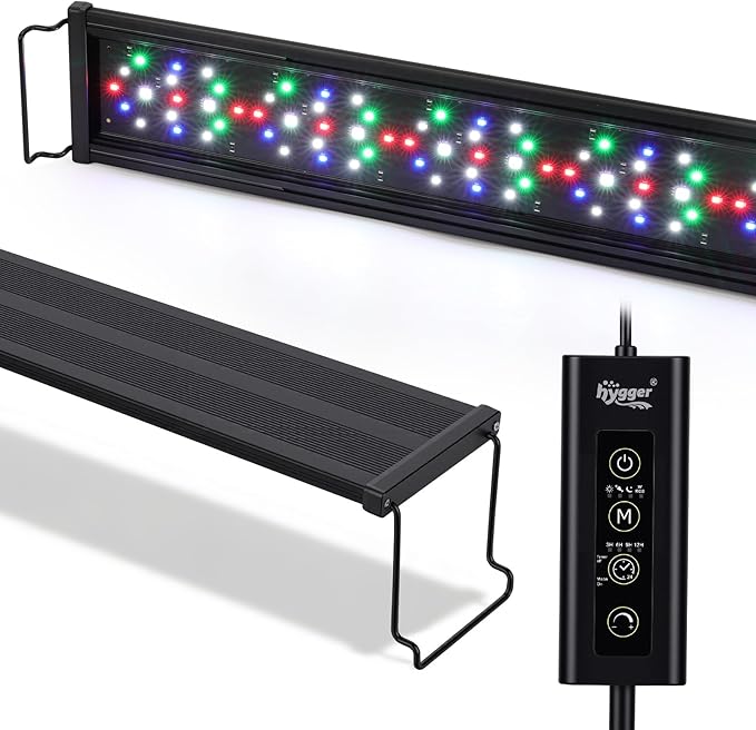 hygger Auto On Off Aquarium LED Light, 4 Mode Lighting Full Spectrum Fish Tank Light 24/7 Timer Colorful Fish/Sun/Nightlight/WRGB Cycle for Freshwater