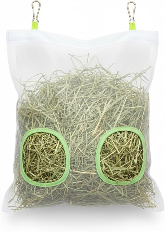 Rabbit Hay Feeder Bag, Chew-Resistant Dual-Hole Slow Dispenser for Bunny & Guinea Pigs 9.8x11inches, 2025 New Model