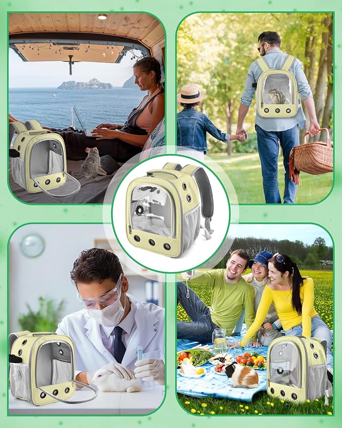 DBNESS Guinea Pig Carrier Backpack, Portable Rabbit Travel Carring Bag for Pet Bunny Sugar Chinchilla Gerbil Bearded Dragon Hamster Parrot Outgoing Pouch Case with Water Bottle Holder & Detachable Pad