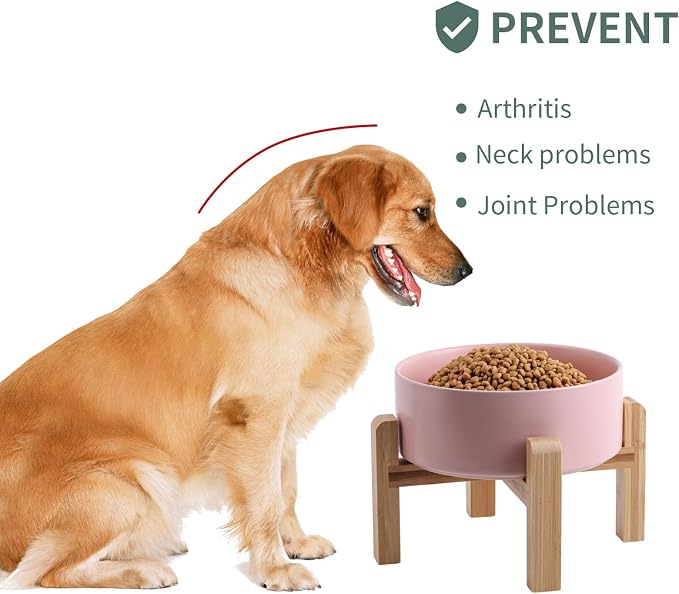 Pink Raised/Elevated Ceramic Dog Bowl for Small Medium Sized Breeds,Dog Food Water Bowl with Stand,6 in Non Slip Heavy Pet Feeding Dish 3.6 Cups/ 850 ml /28 OZ