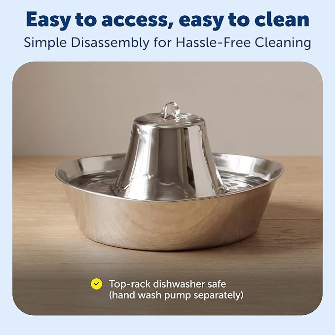 PetSafe Seaside Stainless Cat & Dog Fountain - Extra Water Filters & 1 Pump Included, Tower Creates Soothing Flow for Pets, Scratch-and Rust-Resistant Material Inhibits Pet Acne, 60 Oz Water Capacity