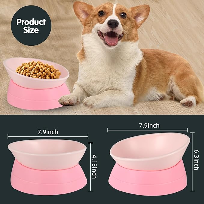 Bulldog Bowl Anti-Slip Dog Cat Dish Detachable Rubber Dog Bowl Pet Sterile Tilted Pet Feeder Slope Base (Pink, 3.5 Cup (Medium/Large Dog))