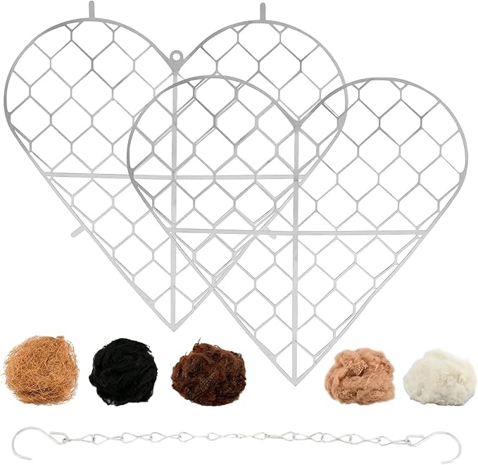 Handmade Fiber Bird Nesting Heart, Refillable Nesting Material for Wild Bird, Hanging Hummingbird Houses Nest Outdoor Garden Art Birdhouse Decortion Gifts for Bird/Nature Lovers