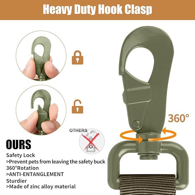 Tactical Dog Collar Leash Set, Adjustable Military Training Nylon Collar Dog Training with Control Handleand Metal Buckle, Dog Collar for Medium Large Dogs (Green,L)
