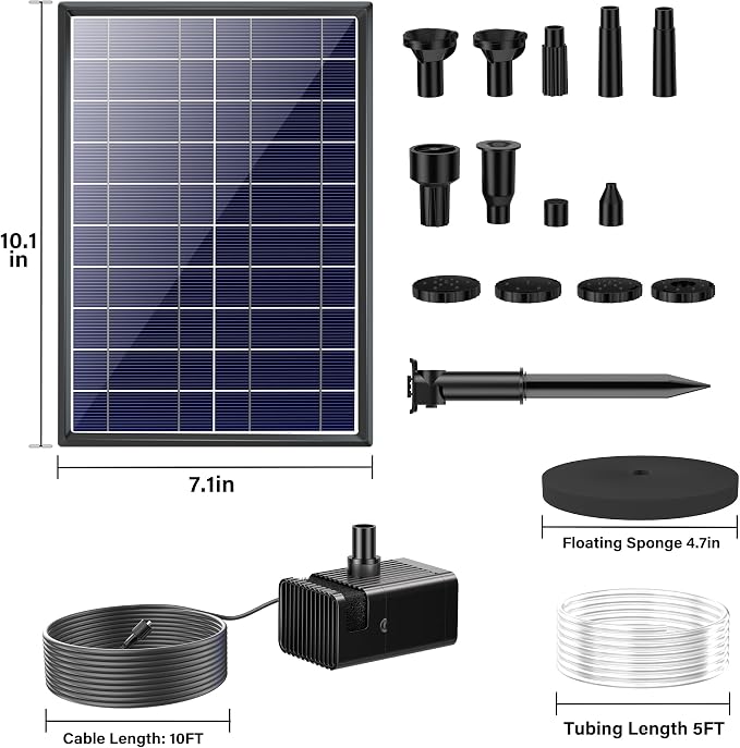 Biling 7.5W Solar Water Pump Outdoor 80 GPH with Dry-Run Protection | Solar Fountain with DIY 5ft Tubing for Samll Ponds, Garden Pool and Bird Bath