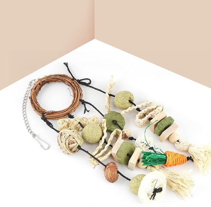 Bissap Bunny Chew Toy, Rabbits Cage Hanging Chew Toys and Treats Grapevine Wreaths Rattan Ring with Snacks for Guinea Pigs Chinchillas Hamsters Rats and Other Small Pets Teeth Grinding