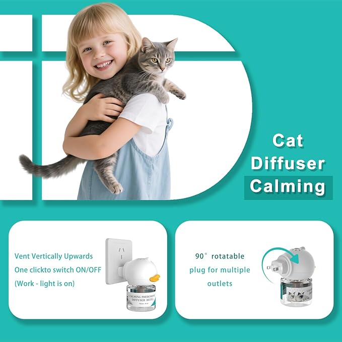Cat Pheromones Calming Diffuser, Premium Pheromone Diffuser for Cats - Cat Pheromones Diffuser - Cat Calming Diffuser - Cat Calming Pheromone Diffuser (2 diffusers+ 4 Refills)