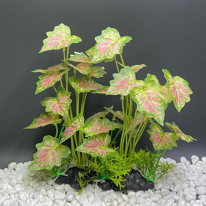 Aquarium Plant Fish Tank Decoration Small Plastic Artificial Plant Goldfish Fish Hide (Rainforest Leafs-Pink-Large-Set) (Rainforest Leafs-Pink-Large-Set)