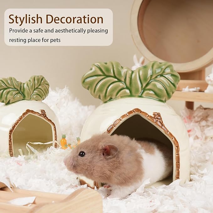 Ceramic Hamster Hideout, Hamster House and Habitat, Syrian Hamster Hideout Decor Cool Bed for All Season Gerbil, Mice Guinea Pig (White, Carrot)