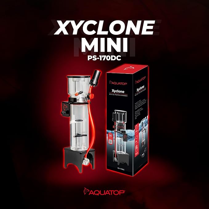 Aquatop Xyclone Mini DC Protein Skimmer – Filtration for Saltwater Aquariums – Ultra-Quiet Operation – Up to 55 Gal – Hang-On or in-Sump Installation