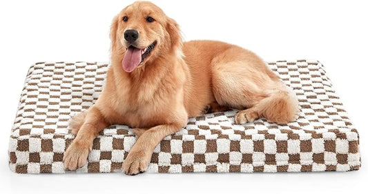 JOEJOY Orthopedic Dog Bed for Large Dogs, Memory Foam Pet Bed with Removable Washable Cover, Cozy Plush Crate Mat, 47×29", Brown