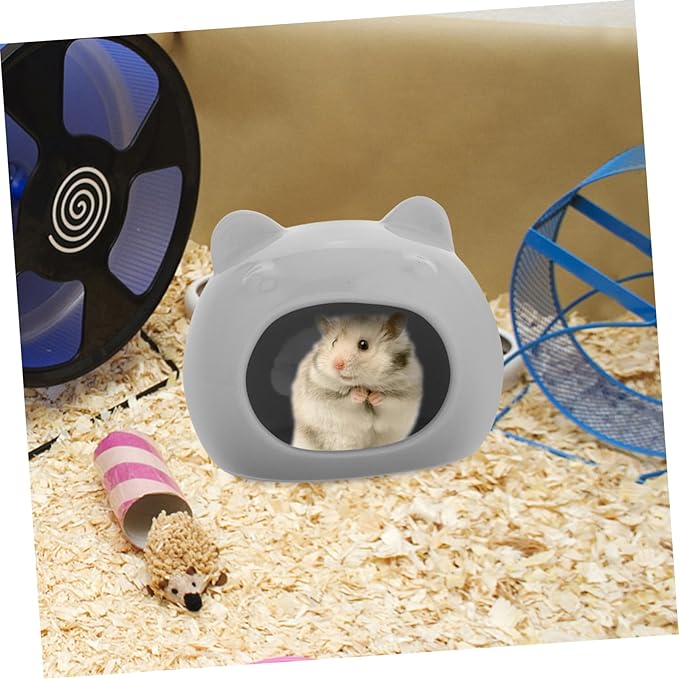 Ceramic Hamster Hideout House for Small Animals Cute Bed and Habitat for Gerbils and Hamsters Washable for Interactive Play and Exploration Grey Color