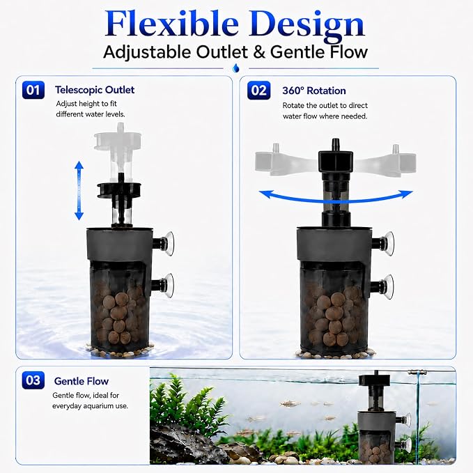 Air-Driven Aquarium Filter with Ceramic Balls, Small | 5-15 Gal Fish Tank Sponge Filter, Ultra Quiet Aeration & Water Circulation for Breeding Fry Betta Shrimp Fish Tank