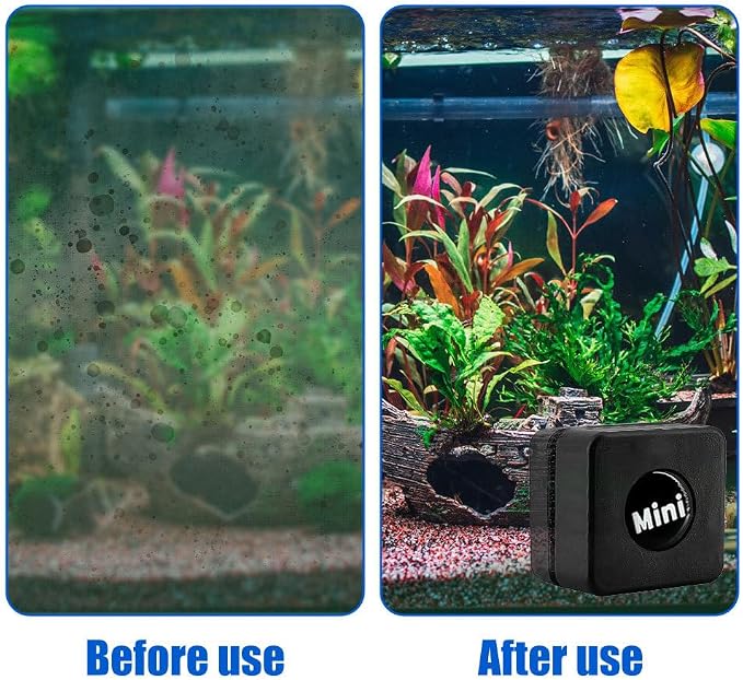 MiOYOOW Aquarium Magnetic Cleaner, Mini Double-Sided Algae Scrapers Fish Tank Cleaning Brush for Glass Thickness≤0.24''/0.39''（S/L）