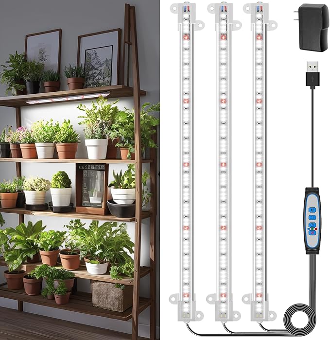Wiaxulay LED Plant Grow Light Strips, 6000K White Grow Lights for Indoor Plants Full Spectrum, 3 Bars/16 in Grow Lamp with 6/12/16 Hrs Timer, 5 Brightness for Green House, Hydroponics, Seed Starting | 3 Bars 1 Pack, 6000K Growing Lamp with 3 Lighting M...