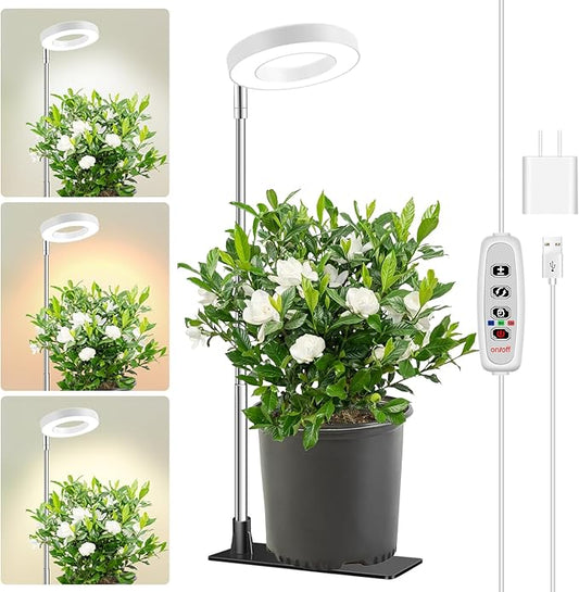 Aokrean Grow Lights for Indoor Plants, Full Spectrum Plant Lights for Indoor Growing with with 3/9/12H Timer, 3 Color Modes, 10 Brightness, 6.5"-26" Height Adjustable Small Grow Light, 1 Pack(3.4in)
