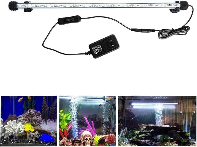 19 inches LED Aquarium Light, 10W Fish Tank Light Underwater Light Submersible Crystal Glass Lights, 9.2ft/2.8m Long Wire Length, White