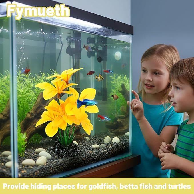 Silk Plants for Fish Tank, 2 Silk Aquarium Plants for Betta Fish, Compact 2x3x6 Inch Design with Realistic Stone Base, Functional Resting Spots for Small Tanks and Reptile Habitats