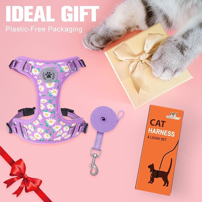 BEAUTYZOO Cat Harness and Leash Set for Walking Escape Proof, Neck Release Adjustable Harness for Kitten Puppy Small Medium Large Cats, Soft Cute Easy Control Small Cat Harness for Cats Boy and Girls