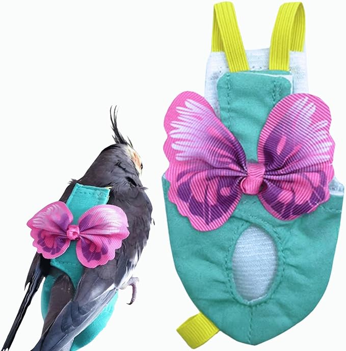 Bird Diaper Harness Flight Suit Clothes, Parrot Flight Suit with Leash for Parrot, Bird Flying Clothes for Outdoor Activities Training (Without Leash,L)