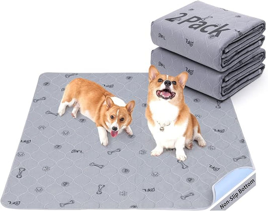 Washable Pee Pads for Dogs: 24x36 Reusable Puppy Pads, Absorbent Whelping Mats with Non-Slip Bottom Waterproof Bone Print
