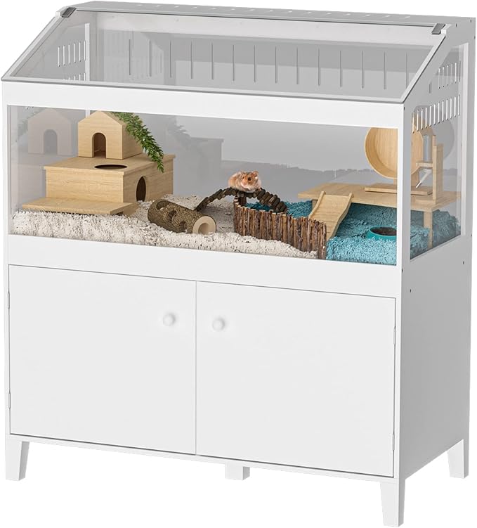 GDLF Hamster Cage with Storage Cabinet Small Animal Cage, Easy View Acrylic Panels, Large Habitat for Hedgehog Gerbil & Rat 39.5"x19.7"x43.7"