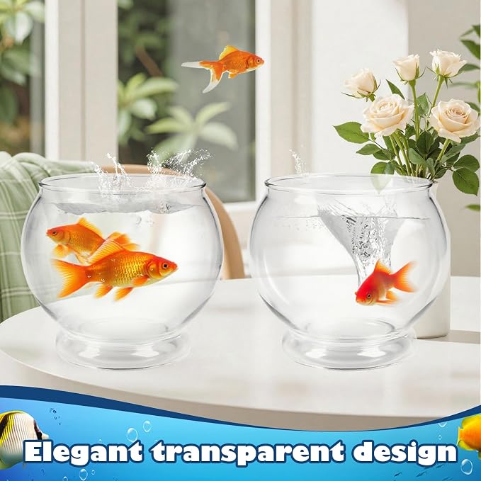 9 Pcs Fish Bowl 7.09 x 6.3 Inch Clear Plastic Fish Tank 100 oz Round Desktop Aquarium Multipurpose Goldfish Bowl for Home Office Party Favors Turtle Goldfish