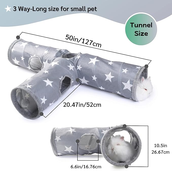 JanYoo Bunny Tunnel Rabbit Hideout Cat Toys for Rabbits Accessories Guinea Pig Ferret Kitty 3 Ways Collapsible Tunnels (Star)