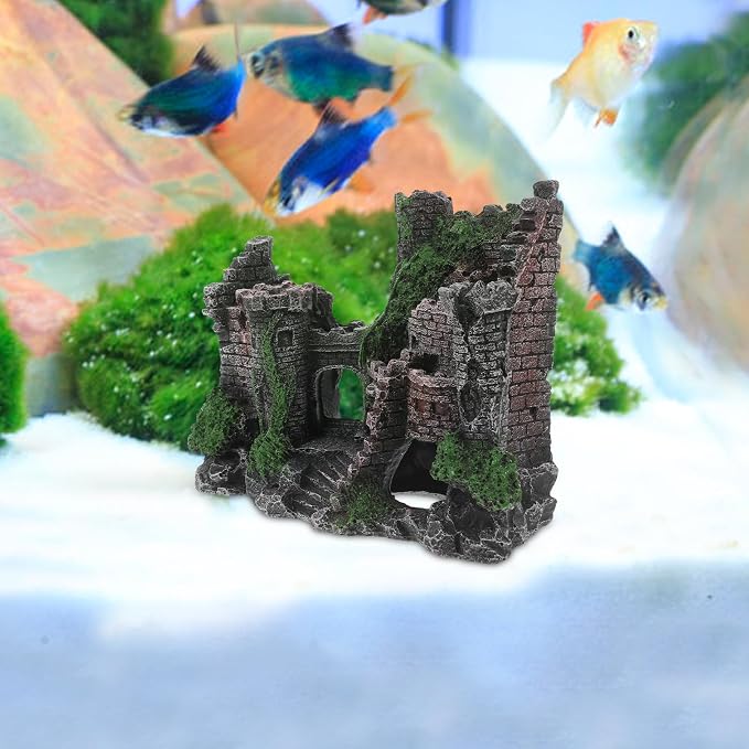 Realistic Resin Aquarium Castle Decoration for Fish and Shrimp with Sturdy Rock Cave Structure Small Fish Hideout for Aquarium Decor
