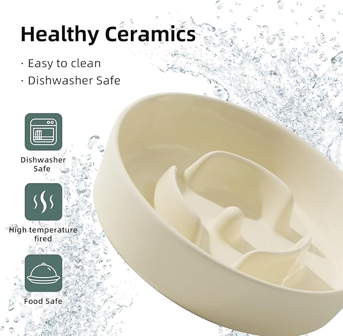 Havniva Ceramic 0.9 Cup Dog Bowl Slow Feeder for Small Dog, 6.1inch Pet Slow Feeder, Stop Bloat, Preventing Choking(Single Bowl-Light Yellow)