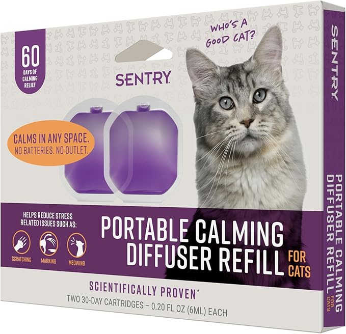 Sentry Behavior Portable Calming Diffuser Refill for Cats, Reduces Response to Normal Stress and Bad Behavior with Calming Phereomones, Easy-to-use Portable Design, 60 Day Release