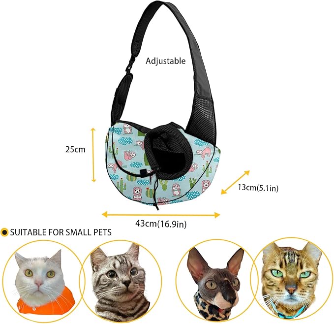 FUSURIRE Mushroom Print Pet Carrier Sling with Adjustable Strap and Zipper Open, Cute Small Dogs Cats Travel Carrier Bag for Women Men Black White Hand Free Pet Front Sling Pack