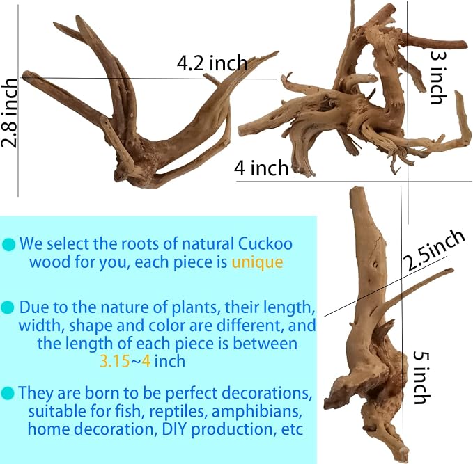 Vmiapxo 8-Pack Natural Driftwood, Sinkable Spider Wood (3.15''-4'') | Assorted Shapes Drift Wood, Aquarium Decor, Reptile Terrarium & Fish Tank Wood Branches Decoration