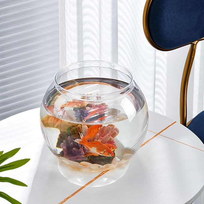 POPETPOP 7 Inch Plastic Fish Bowl: Shatterproof Clear Round Aquarium, Desktop Terrarium Centerpiece Vase for Wedding Party, Candy, Home Decor