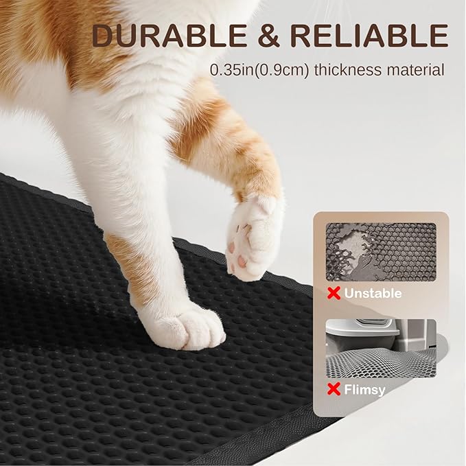 Large Cat Litter Mat, 29.9'' x 35.8''Inch, Double Layer Waterproof Proof Litter Box mat, Non-Slip Design, Easy to Clean, Black Cat Litter Trapping Mat
