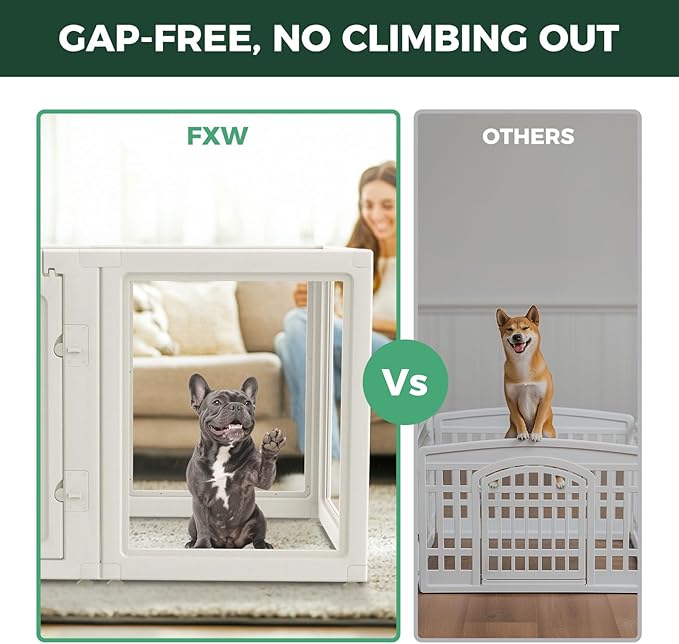 FXW AuraSpace Acrylic Indoor Dog Playpen for Small and Medium Dogs, 30 Inch, 8 Panels, White