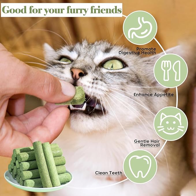 120g Cat Grass Teething Stick, Freeze Dried Cats Grass Stick Edible Cat Chew Toy for Teeth Cleaning Dental Health and Hairball Removal