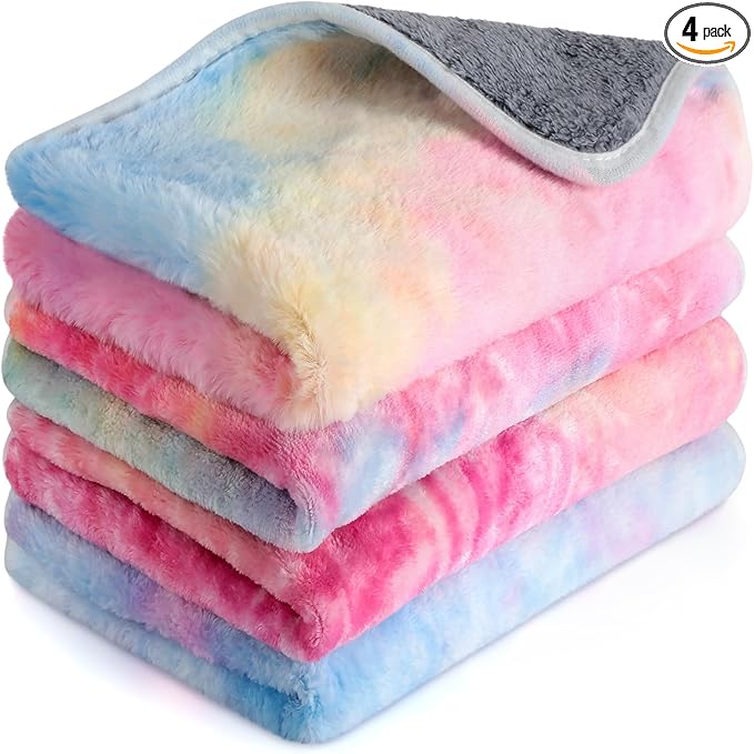 Reginary 4 Pcs Waterproof Guinea Pig Blankets Washable Small Animal Fleece Bedding Guinea Pig Cage Liners Reusable Training Pads Pet Pee Pad Sleep Mat for Hamster(Tie Dye Pattern,35 x 24 Inch)