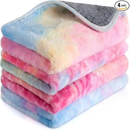 Reginary 4 Pcs Waterproof Guinea Pig Blankets Washable Small Animal Fleece Bedding Guinea Pig Cage Liners Reusable Training Pads Pet Pee Pad Sleep Mat for Hamster(Tie Dye Pattern,35 x 24 Inch)